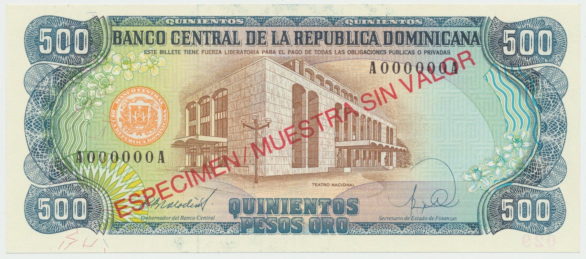 Dominikánská republika, 500 Pesos Oro 1988, P.129s
