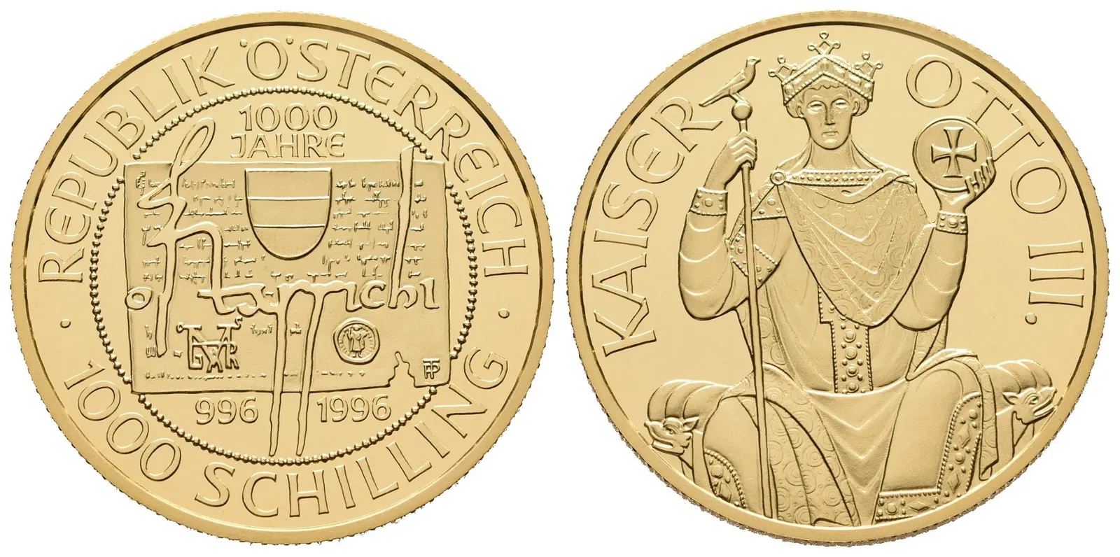 Rakousko, 1000 Schilling 1996 - Císař Otto III.