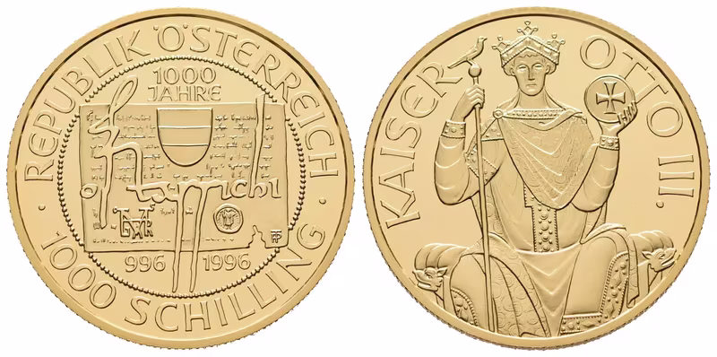 Rakousko, 1000 Schilling 1996 - Císař Otto III.