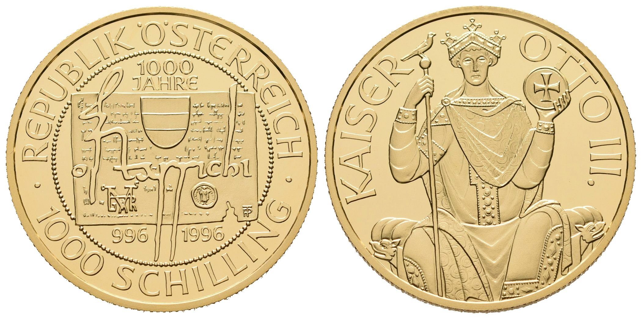 Rakousko, 1000 Schilling 1996 - Císař Otto III.