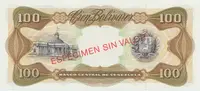 Venezuela, 100 Bolivares 1998, anulát - ESPECIMEN SIN VALOR, P.66gs - fotografie 2