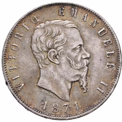5 Lira 1871 MBN, Milan, KM.8.3, pěkná zachovalost, tmavá patina,