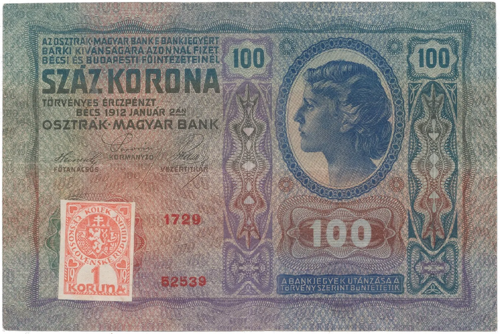 100 Koruna 1912 (1919), kolkovaná, Hej.5a