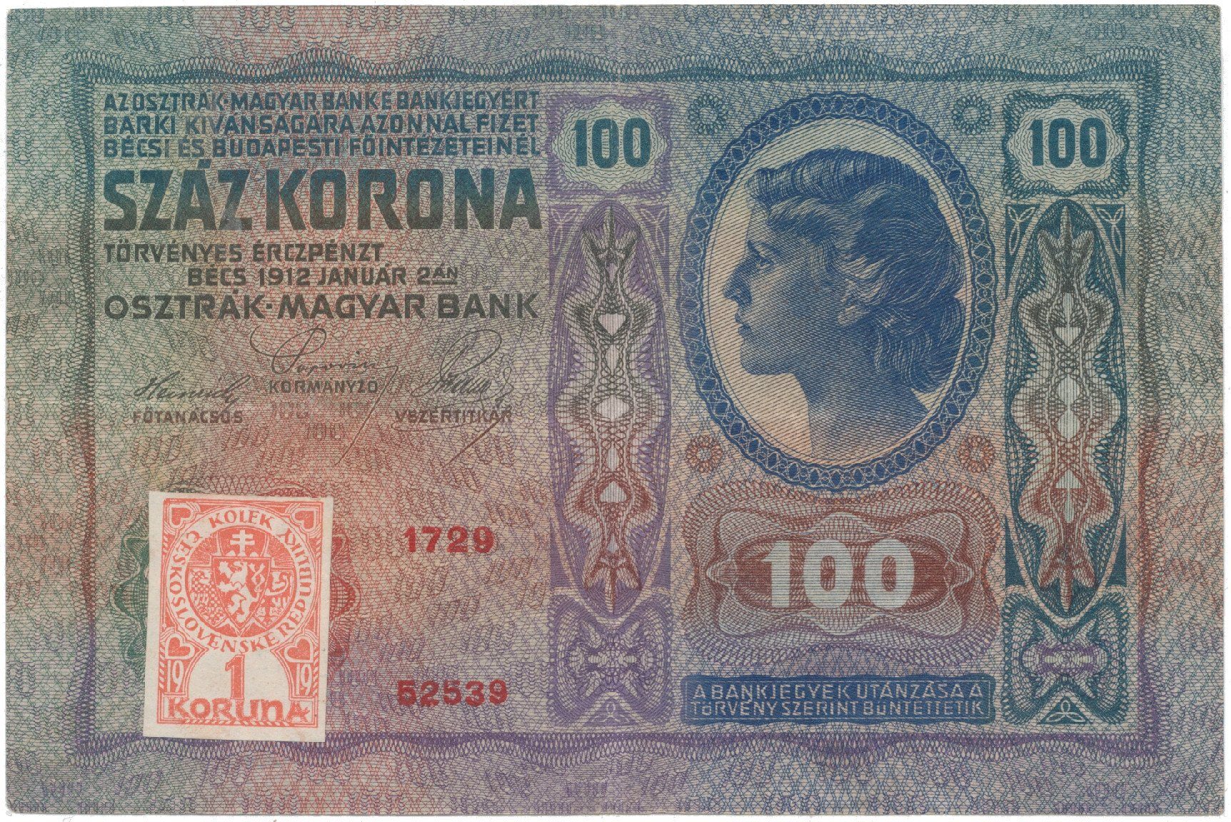 100 Koruna 1912 (1919), kolkovaná, Hej.5a