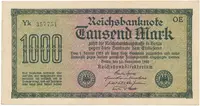 Německo, 1000 Mark 1922, vod. Hakensterne, zelené 6-místné číslo, Ro.75a