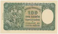 Slovensko, 100 Koruna 1940, II. vydání, série s 1 číslem, perf. 1x SPECIMEN nahoře, Hej.49a1.S1 - fotografie 2