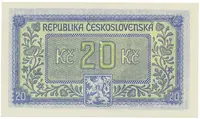 Československo, 20 Koruna b.d. (1945), perforace 3 md svisle, Hej.72a.S1 - fotografie 2