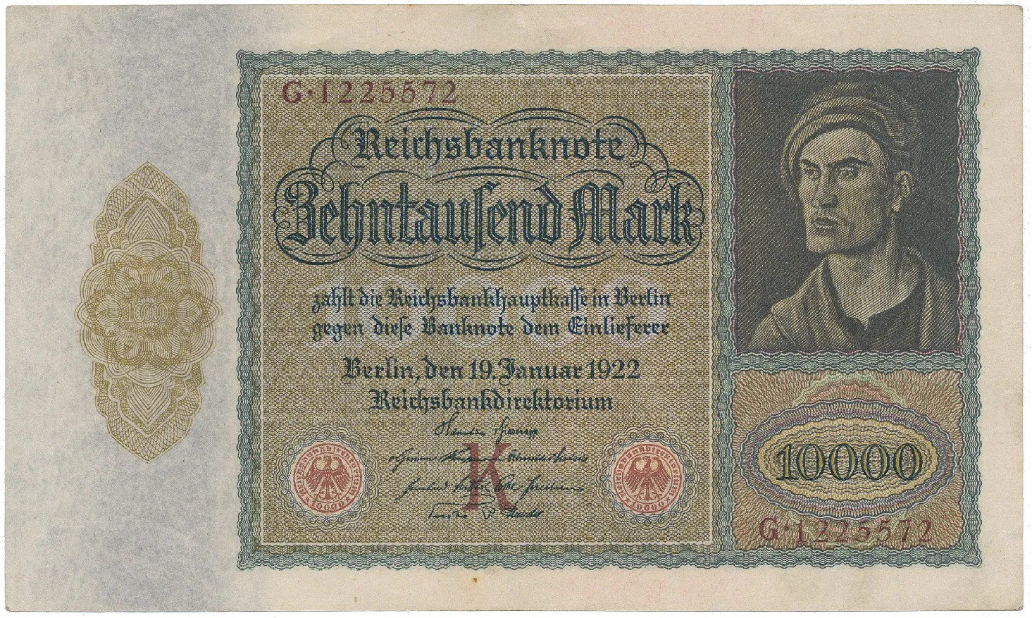 Německo, 10.000 Mark 1922, velký formát, Ro.68a