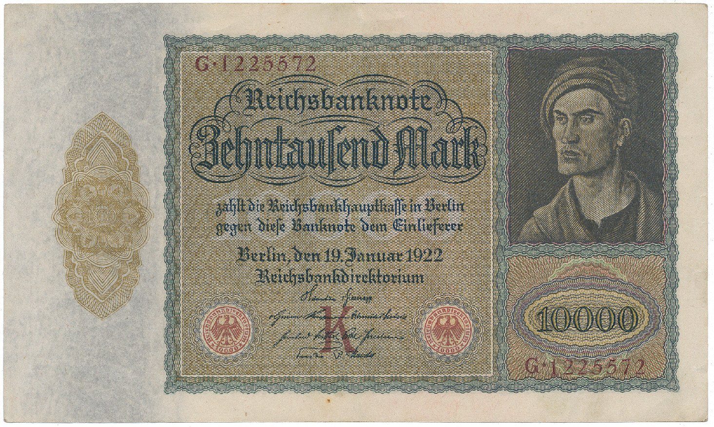 Německo, 10.000 Mark 1922, velký formát, Ro.68a