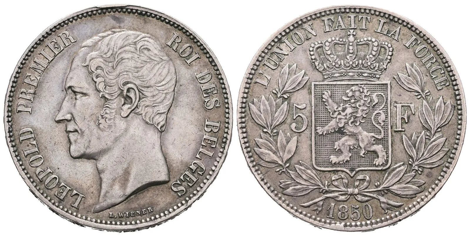 Belgie, 5 Frank 1850