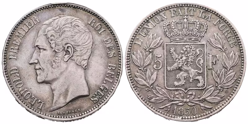Belgie, 5 Frank 1850