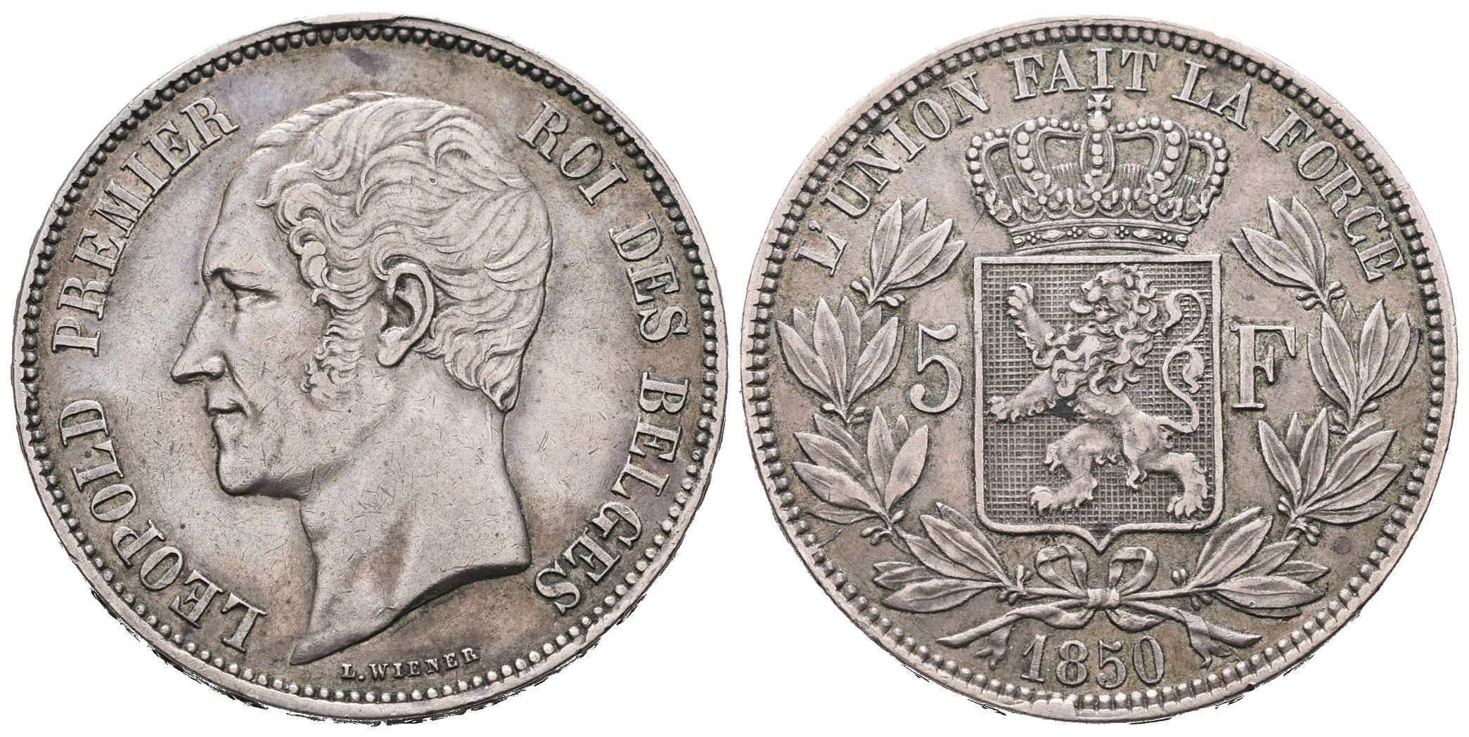 Belgie, 5 Frank 1850
