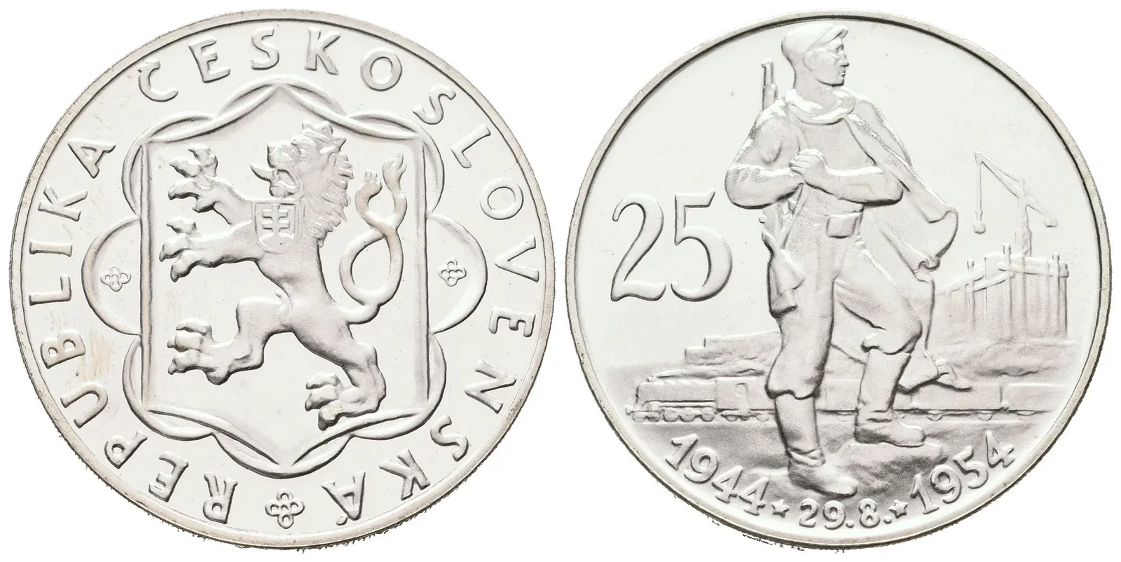 25 Kčs 1954 - 10. výročí SNP, PROOF, původní etue