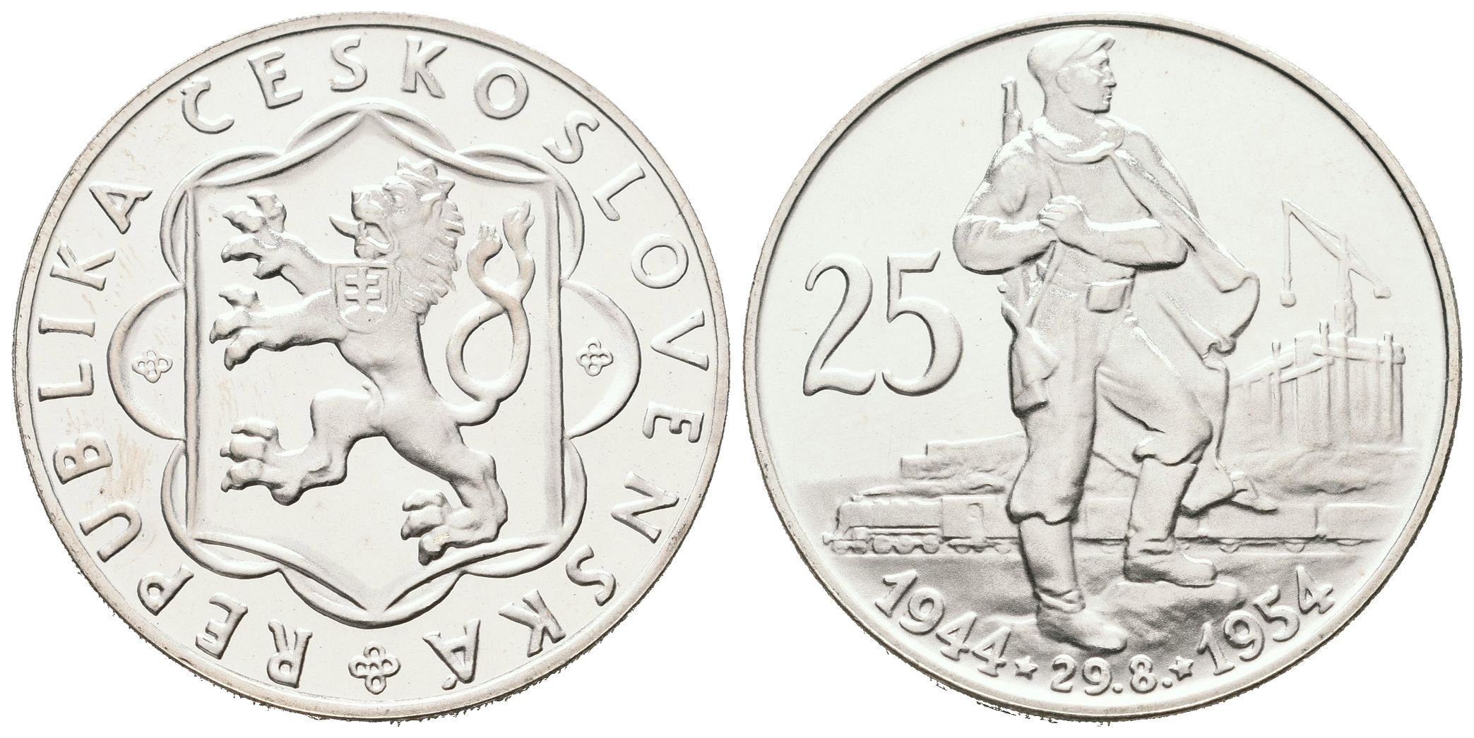 25 Kčs 1954 - 10. výročí SNP, PROOF, původní etue