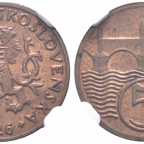 5 Haléř 1926, etue NGC, hodnocení MS 64 RB,