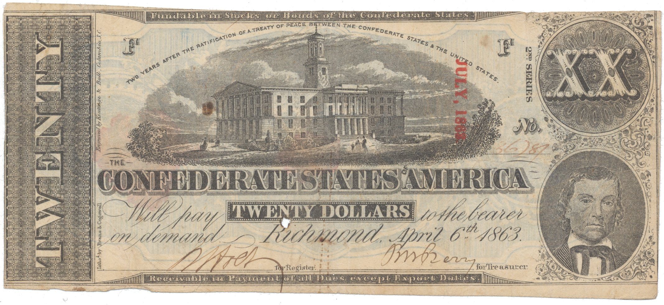 CSA, 20 Dollar 1863, P.58