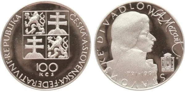 100 Kčs 1991 - Stavovské divadlo a W. A. Mozart