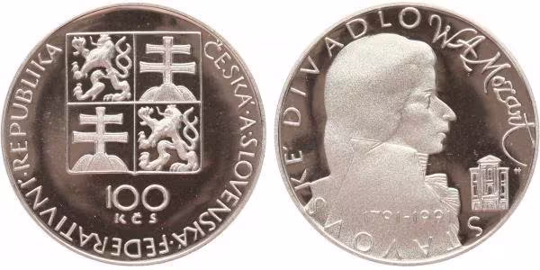 100 Kčs 1991 - Stavovské divadlo a W. A. Mozart