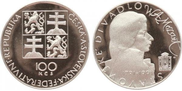 100 Kčs 1991 - Stavovské divadlo a W. A. Mozart