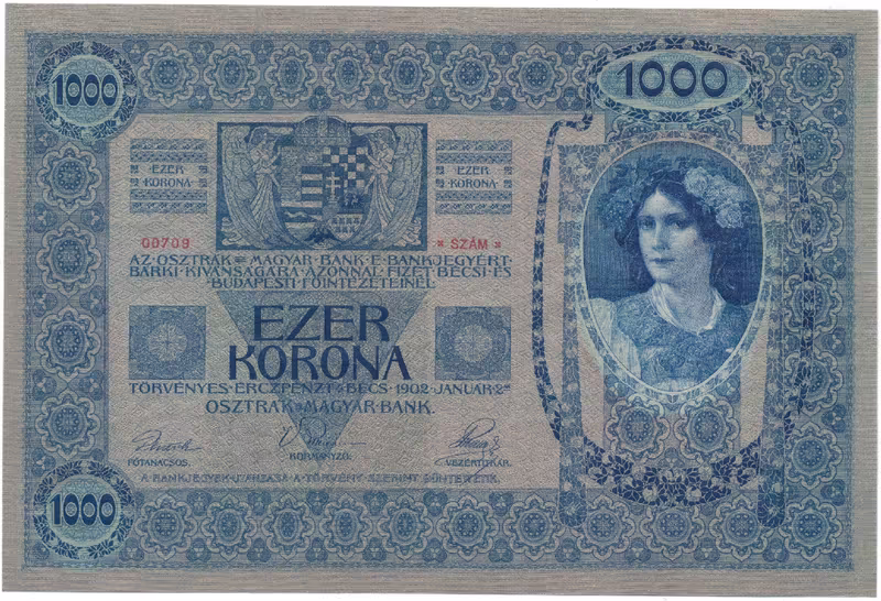 Rakousko - Uhersko, 1000 Koruna 1902, podtisk šedorůžový, bez přetisku, Hej.RU5b