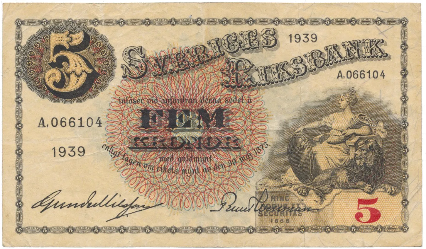 Švédsko, 5 Kronor 1939, P.33v