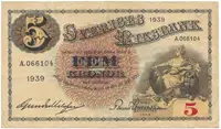 Švédsko, 5 Kronor 1939, P.33v