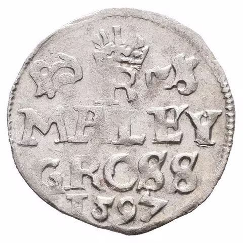 Malý groš 1597, Praha-Erckerová, HN.38b (opis 7a), pěkná zachovalost, patina,