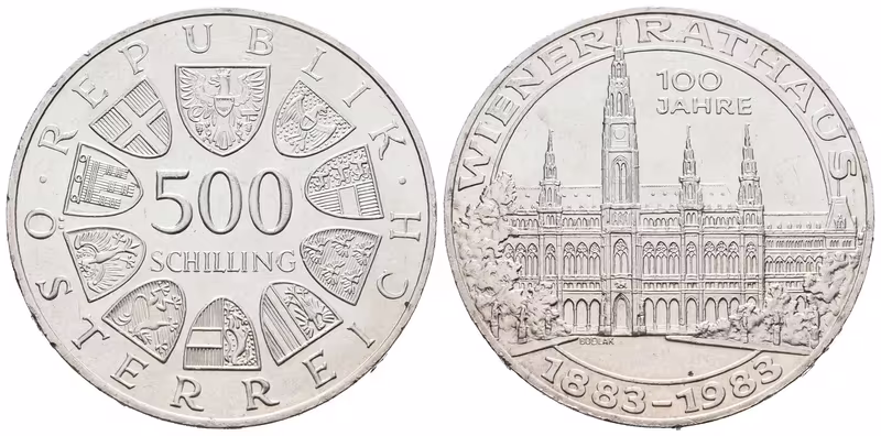 Rakousko, 500 Schilling 1983 - Wiener Rathaus