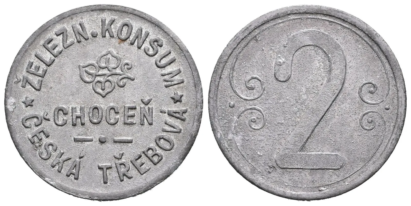 Česká Třebová - Železniční konsum Choceň, známka s hodnotou "2". Zn 25 mm, — 1