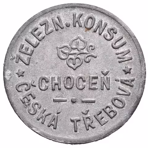Česká Třebová - Železniční konsum Choceň, známka s hodnotou "2". Zn 25 mm,