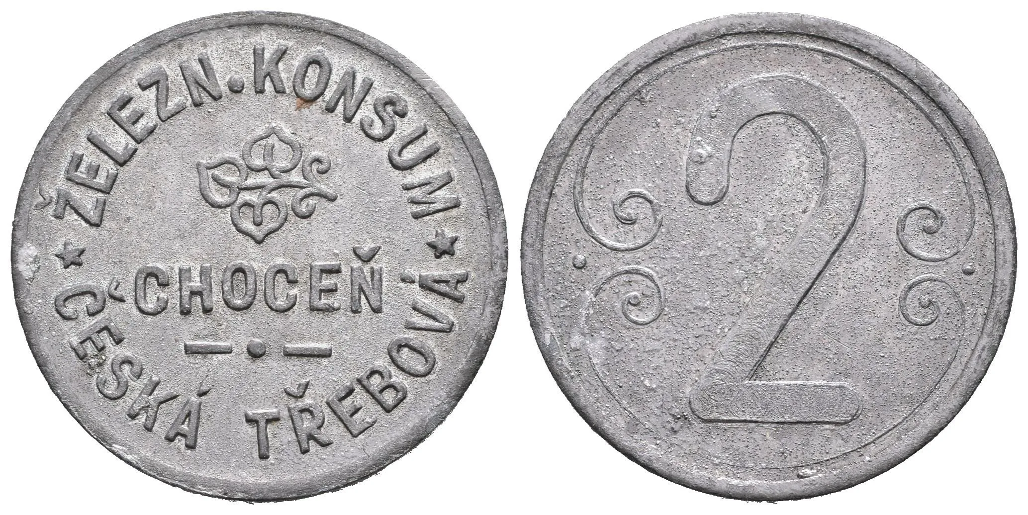 Česká Třebová - Železniční konsum Choceň, známka s hodnotou "2". Zn 25 mm, — 1