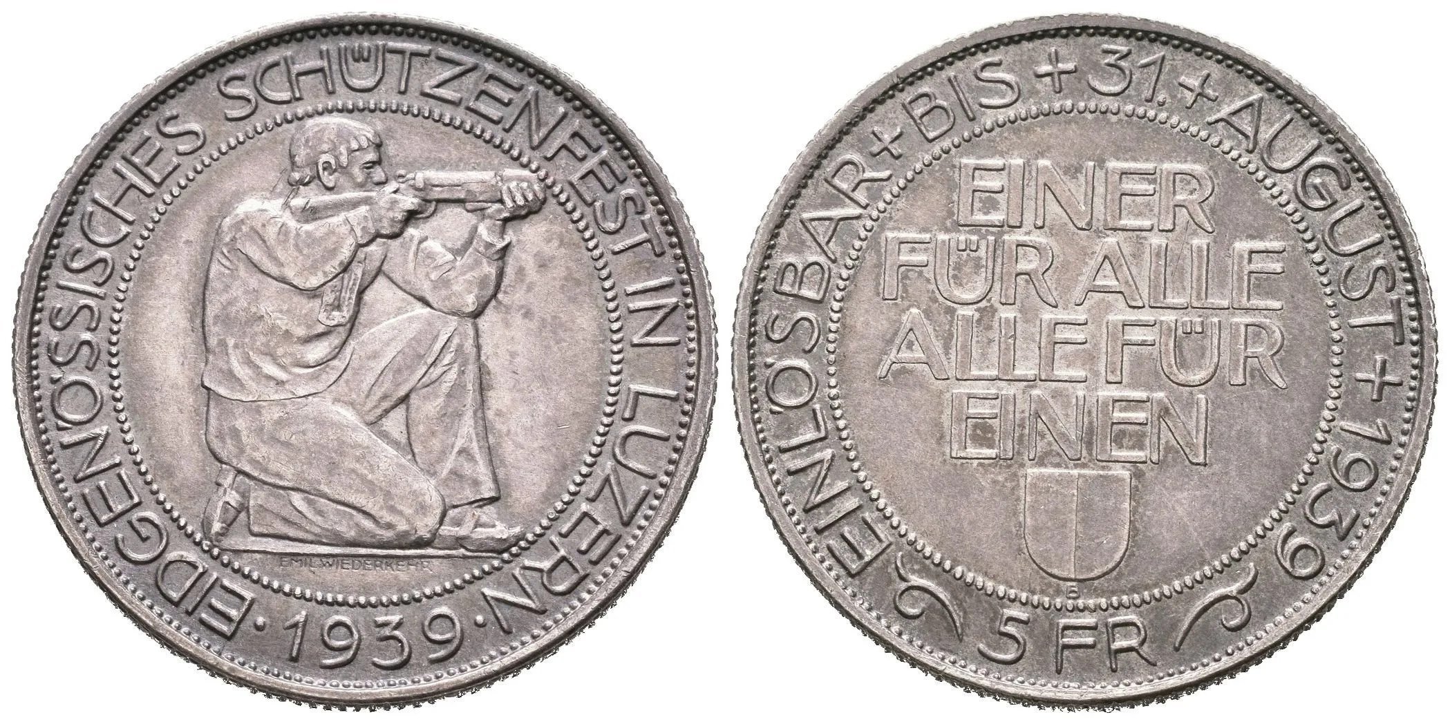 5 Frank 1939 - Střelby v Luzernu (raženo 40000 ks), KM.S20, — 1