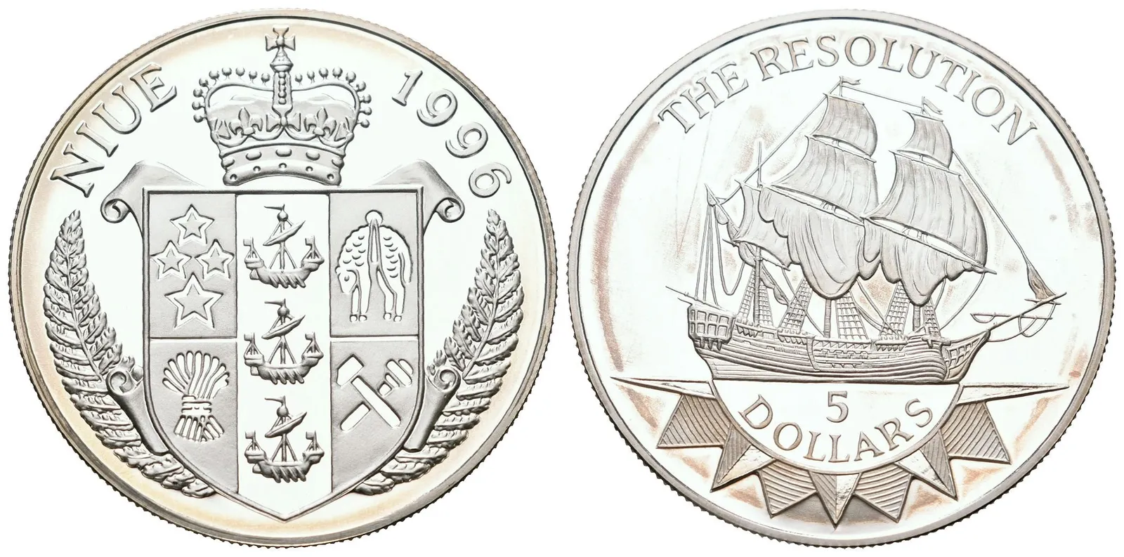 Niue, 5 Dollars 1996 - HMS Resolution