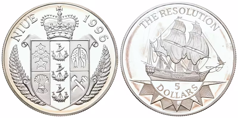 Niue, 5 Dollars 1996 - HMS Resolution