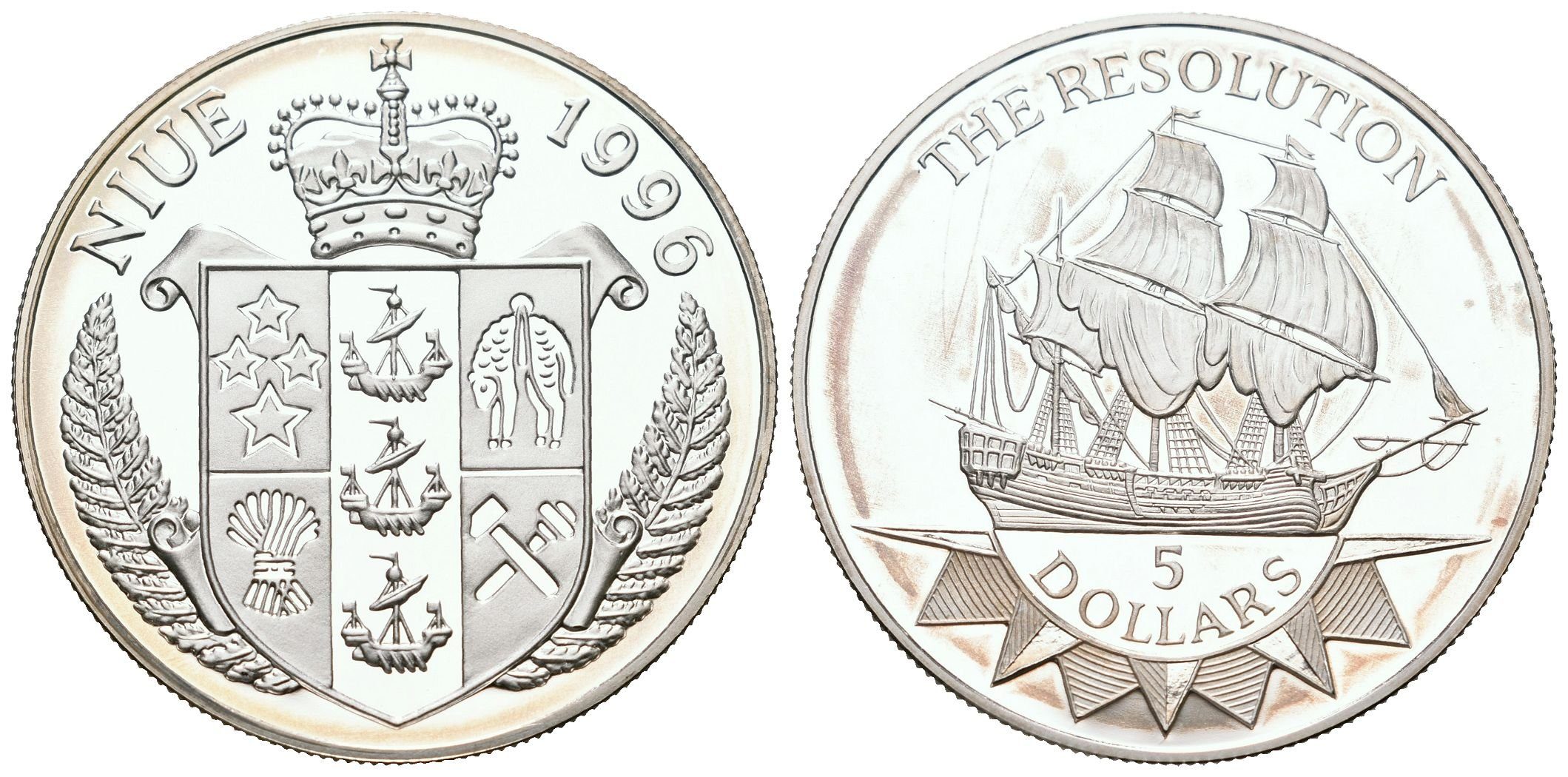 Niue, 5 Dollars 1996 - HMS Resolution