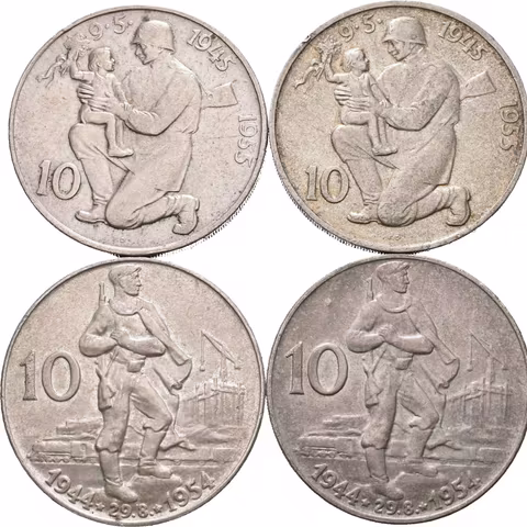 10 Kčs 1954 a 1955 - Slovenské národní povstání a Osvobození, patina_4 ks