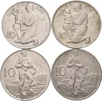 10 Kčs 1954 a 1955 - Slovenské národní povstání a Osvobození, patina_4 ks — 1