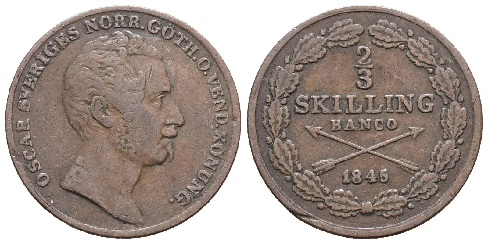 Švédsko, 2/3 Šilink 1845
