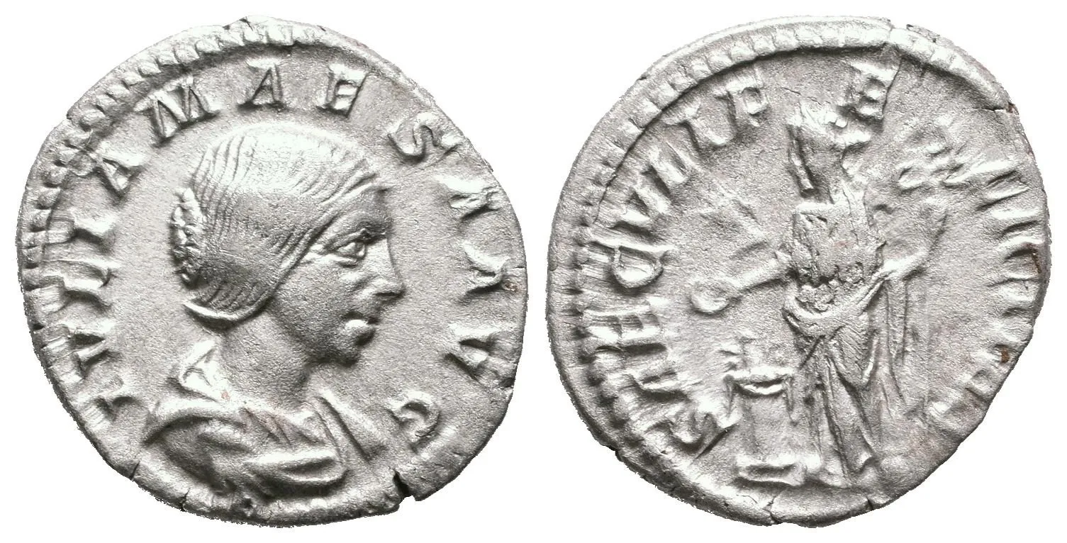 Denár, Rv: SAECVLI FELICITAS, stojící Felicitas zleva drží dlouhý caduceus a obětuje — 1