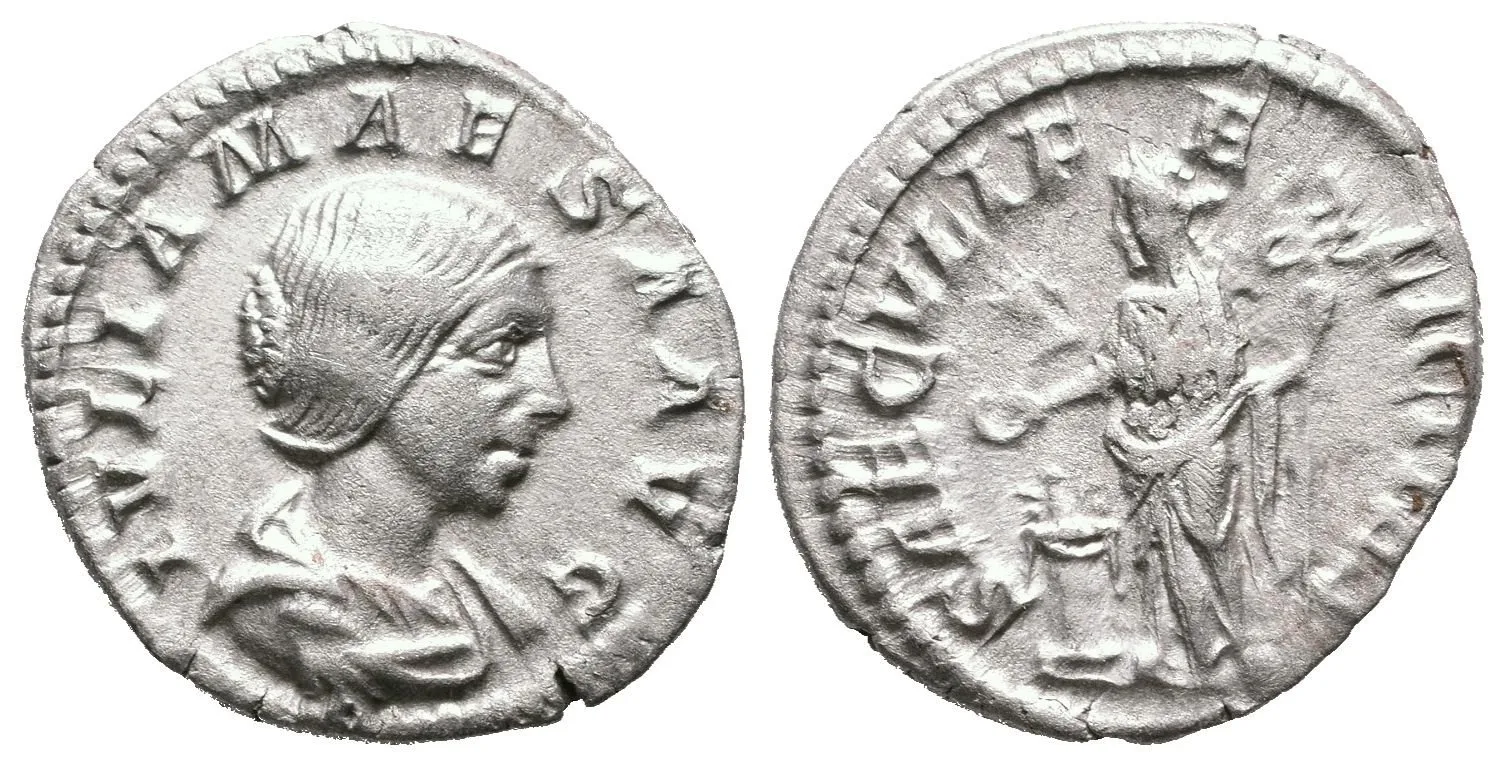 Denár, Rv: SAECVLI FELICITAS, stojící Felicitas zleva drží dlouhý caduceus a obětuje — 1