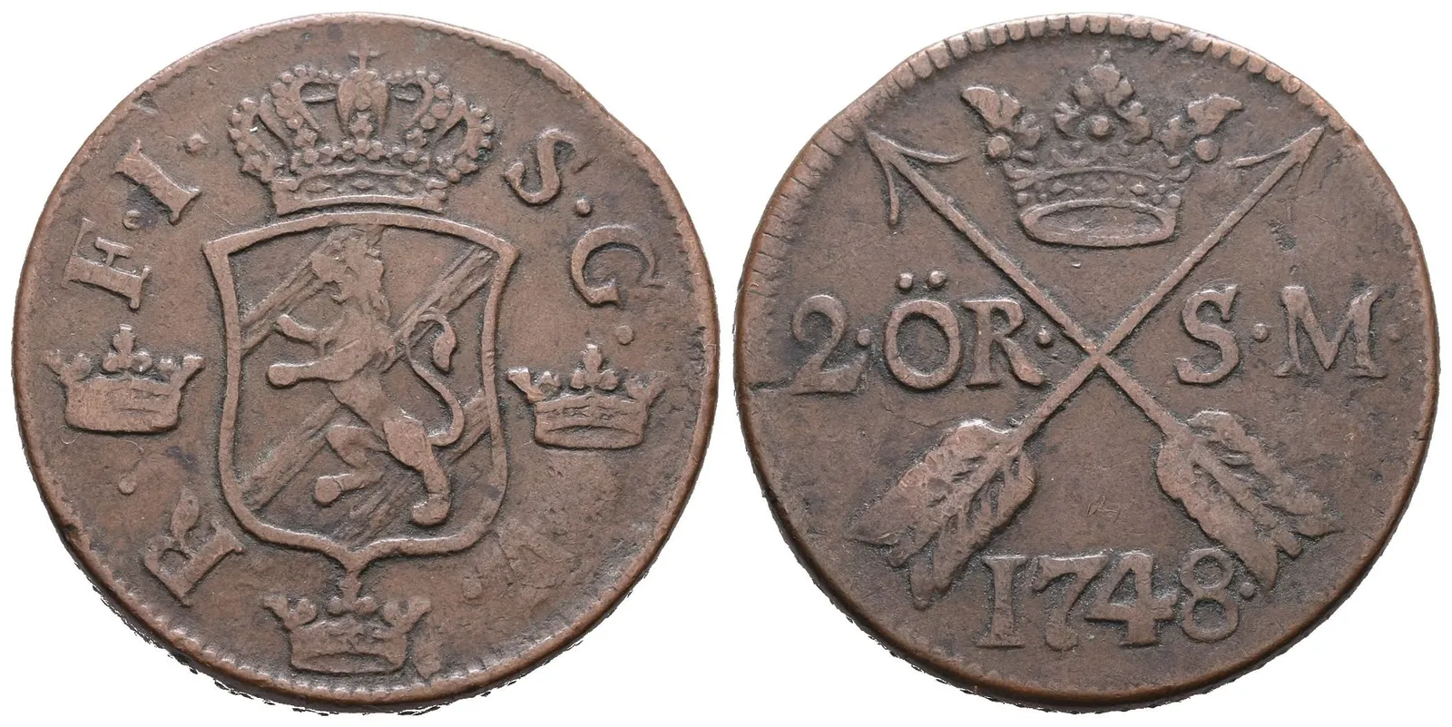 Švédsko, 2 Öre SM 1748