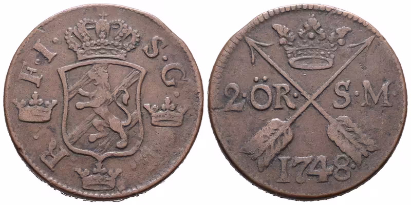 Švédsko, 2 Öre SM 1748