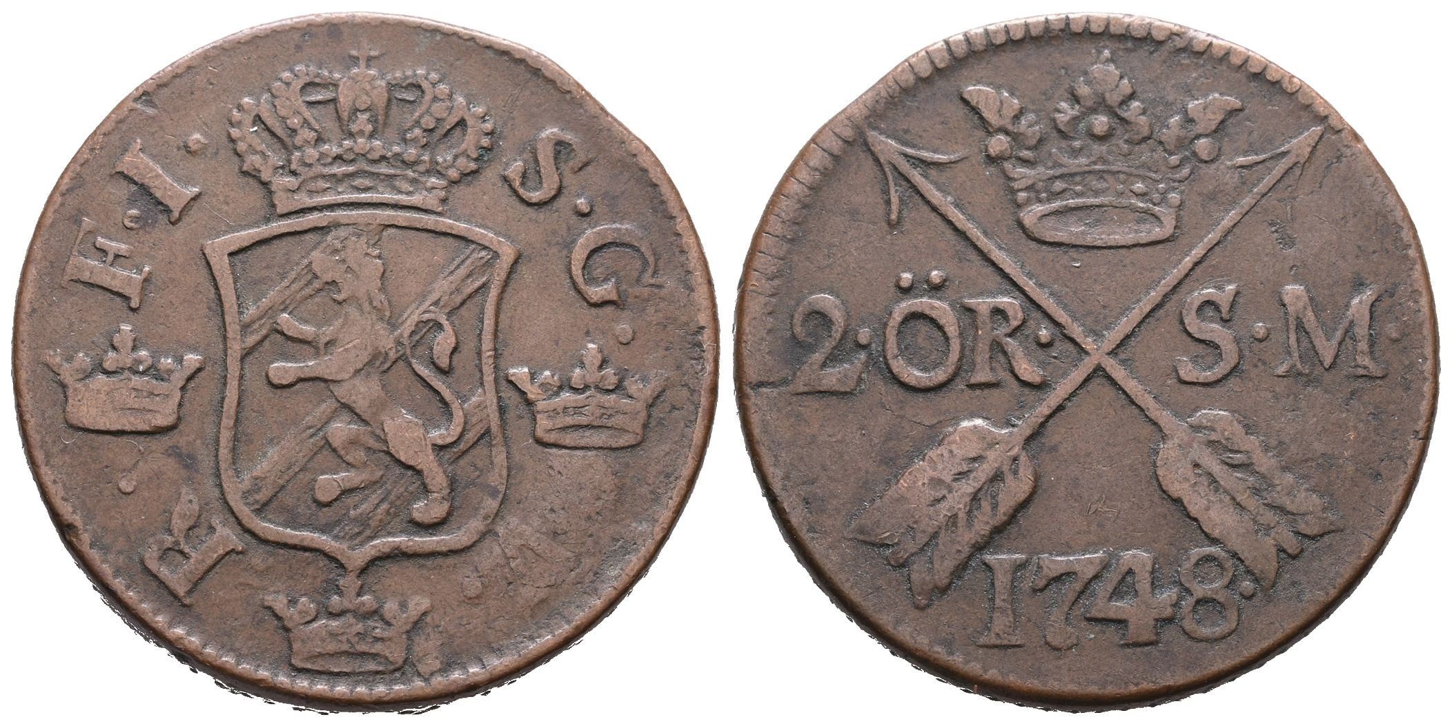 Švédsko, 2 Öre SM 1748