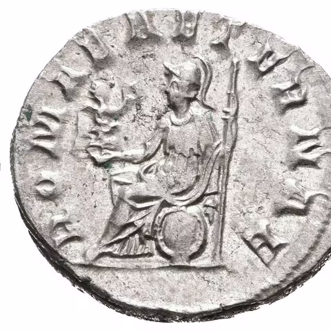 Antoninian, 244 - 247, Rv: ROMAE AETERNAE, sedící Roma zleva drží Victorii a žezlo,