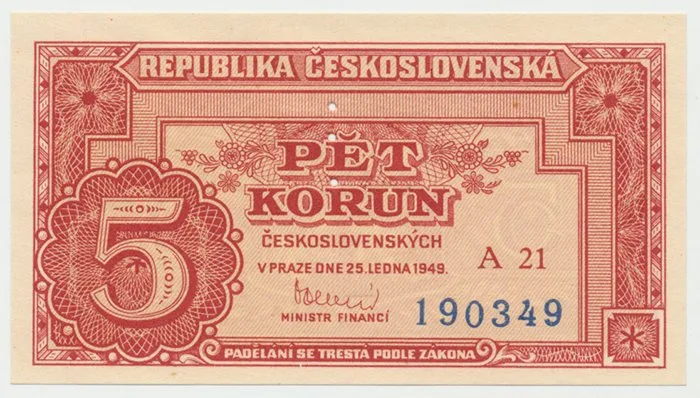 Československo, 5 Koruna 1949, série A10-99, perf. 3 md svisle, Hej.83bS1