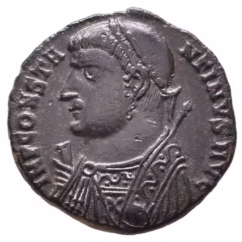 AE 3, Nicomedia, 317 - 320, Rv: IOVI CONSERVATORI AVGG, Jupiter stojící