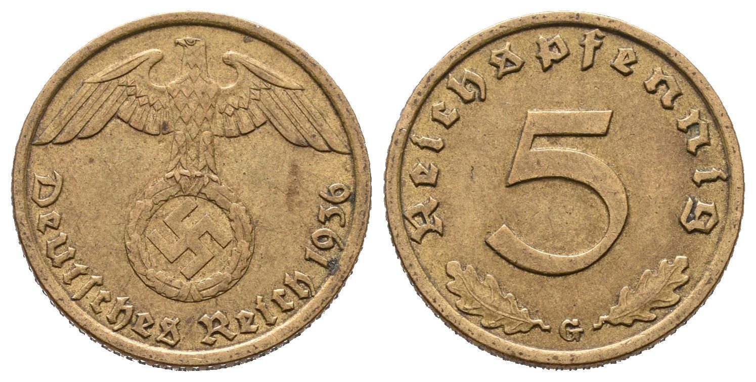 III. říše, 5 Pfennig 1936 G