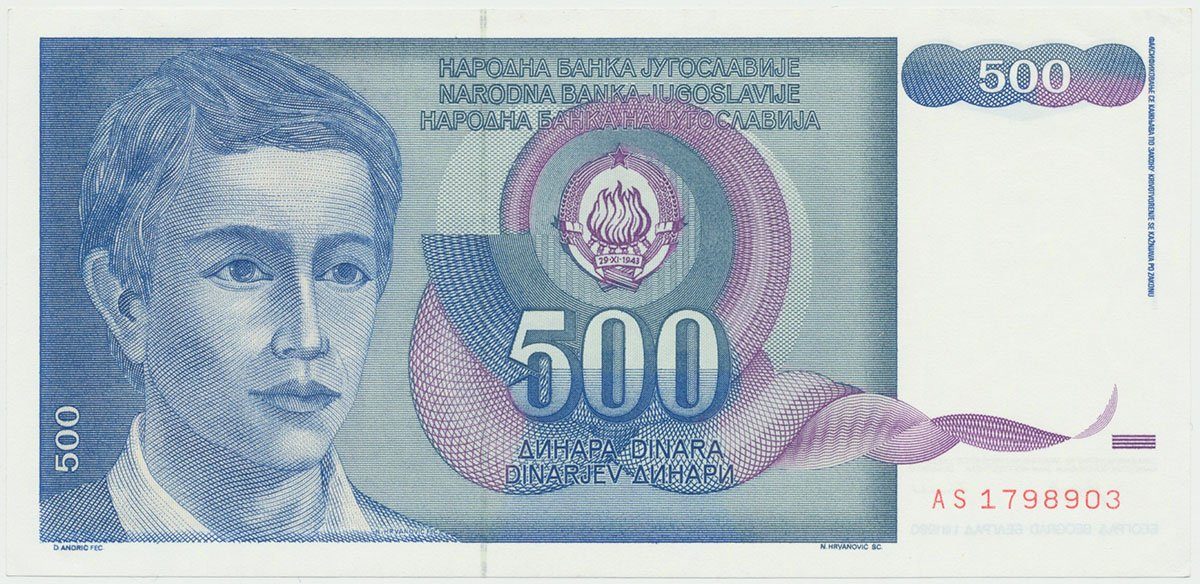 Jugoslávie, 500 Dinara 1990, P.106