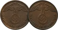 III. říše, 2 Pfennig 1938 F a 1939 F, lot 2 ks - fotografie 2