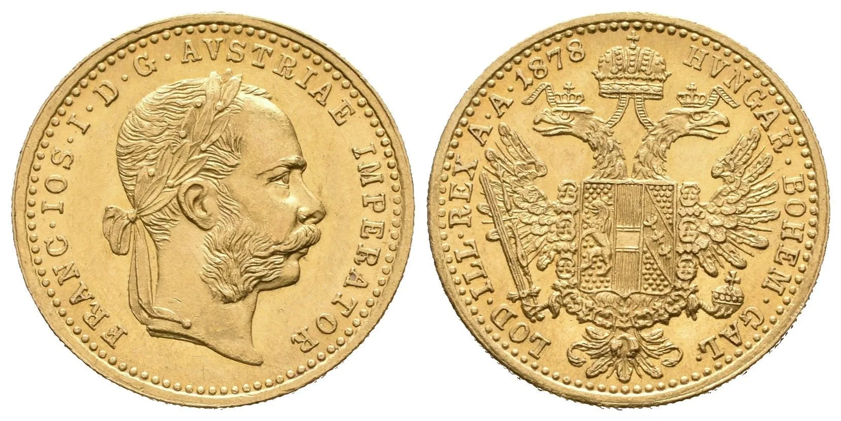 Dukát 1878, krásná zachovalost, lesk, drobné rysky a nep. hranky — 1